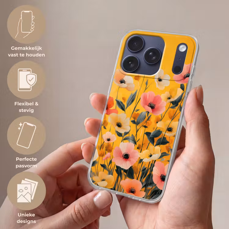 Bloemen - Veld - Geel Telefoonhoesje iPhone 17 Pro klein -sfeer3_NL