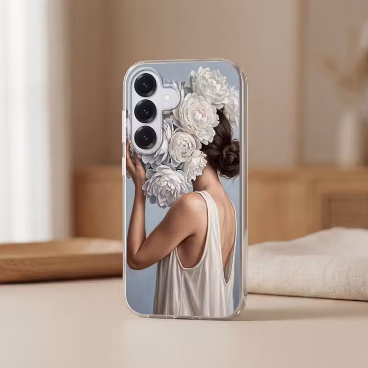 Bloemen - Vrouw - Wit Telefoonhoesje Samsung Galaxy S26 klein -sfeer2