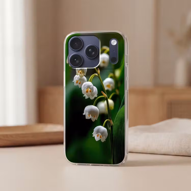 Bloemen - Wit - Bladeren - Lelietjes Telefoonhoesje iPhone 17 Pro klein -sfeer2