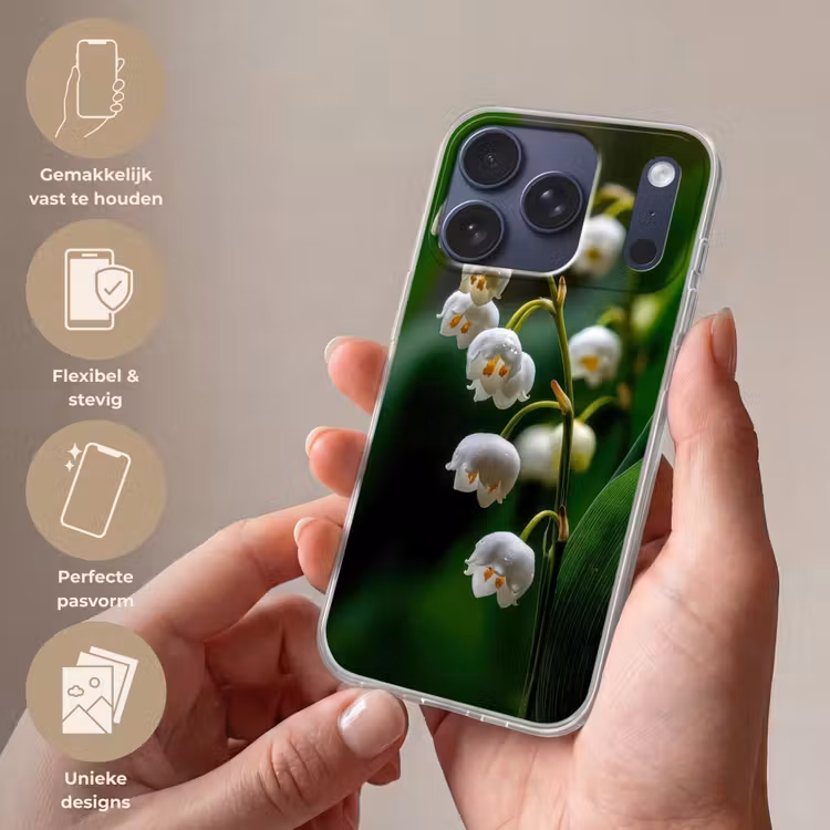 Bloemen - Wit - Bladeren - Lelietjes Telefoonhoesje iPhone 17 Pro klein -sfeer3_NL