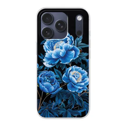 Bloemen - Zwart - Blauw - Modern Telefoonhoesje iPhone 17 Pro klein -3d