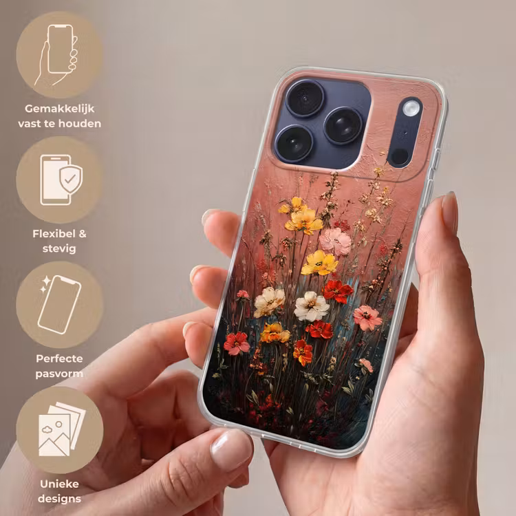 Bloemenboeket - Fijne details - Roze Telefoonhoesje iPhone 17 Pro klein -sfeer3_NL
