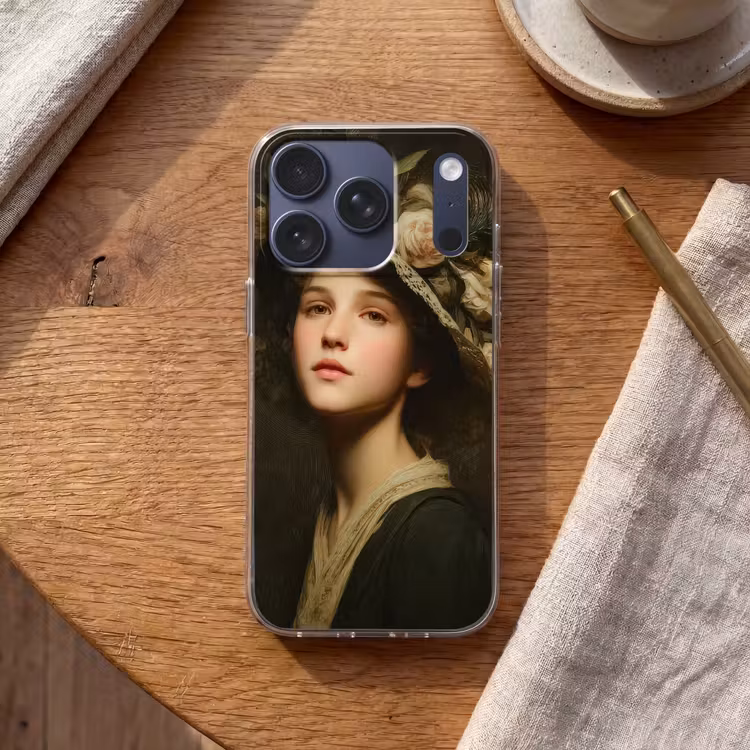 Bloemenhoed - Portret - Vrouw Telefoonhoesje iPhone 17 Pro klein -sfeer1