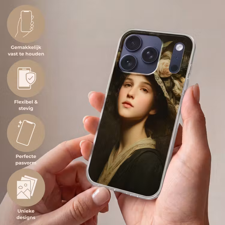 Bloemenhoed - Portret - Vrouw Telefoonhoesje iPhone 17 Pro klein -sfeer3_NL