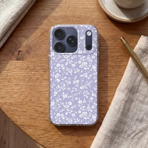 Bloemenpatroon - Paars - Wit - Bloemen Telefoonhoesje iPhone 17 Pro klein -sfeer1