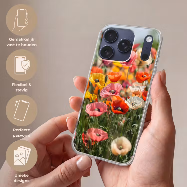 Bloemenveld - Klaprozen - Kleurrijk Telefoonhoesje iPhone 17 Pro klein -sfeer3_NL