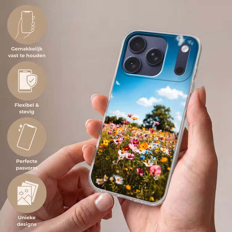 Bloemenweide - Blauw - Lucht - Kleuren Telefoonhoesje iPhone 17 Pro klein -sfeer3_NL