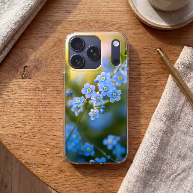 Bloemetjes - Blauw - Vergeet mij nietjes Telefoonhoesje iPhone 17 Pro klein -sfeer1