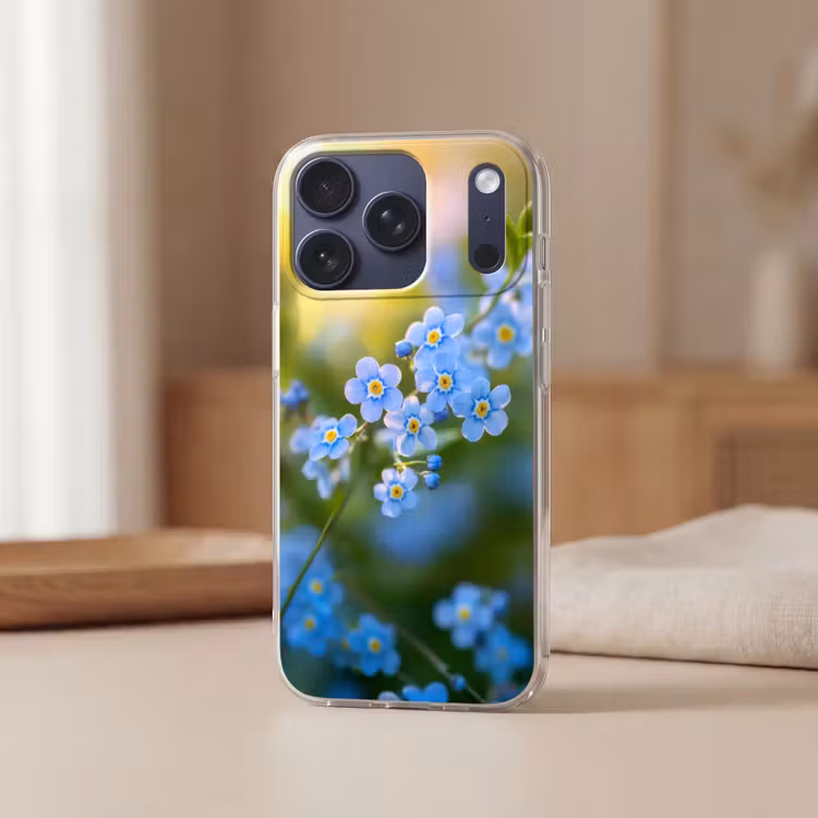 Bloemetjes - Blauw - Vergeet mij nietjes Telefoonhoesje iPhone 17 Pro klein -sfeer2