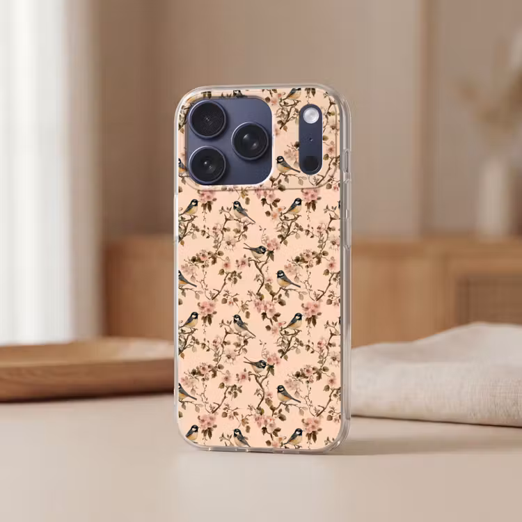 Bloesem - Koolmees - Roze Telefoonhoesje iPhone 17 Pro klein 878 -sfeer2