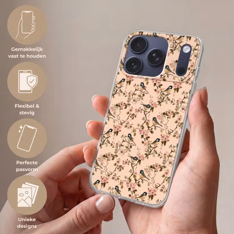 Bloesem - Koolmees - Roze Telefoonhoesje iPhone 17 Pro klein 878 -sfeer3_NL