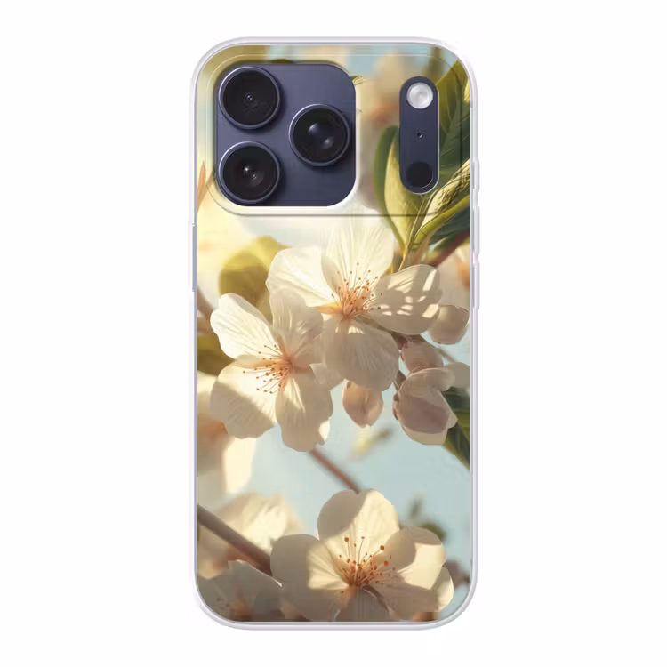 Bloesems - Wit - Zonnestralen - Bloemblaadjes Telefoonhoesje iPhone 17 Pro klein -3d
