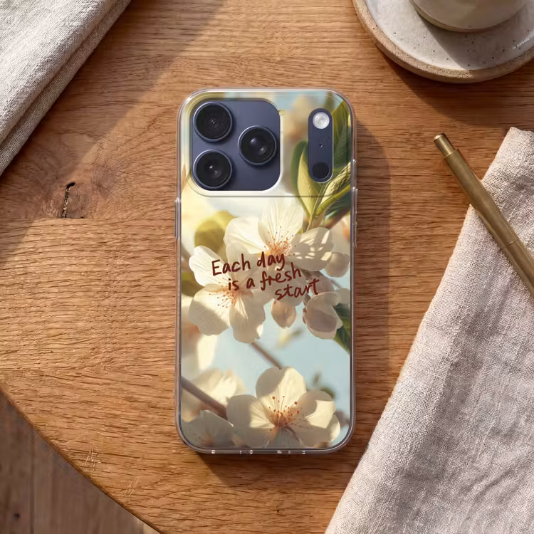 Bloesems - Zonlicht - Quote - Wit Telefoonhoesje iPhone 17 Pro klein -sfeer1