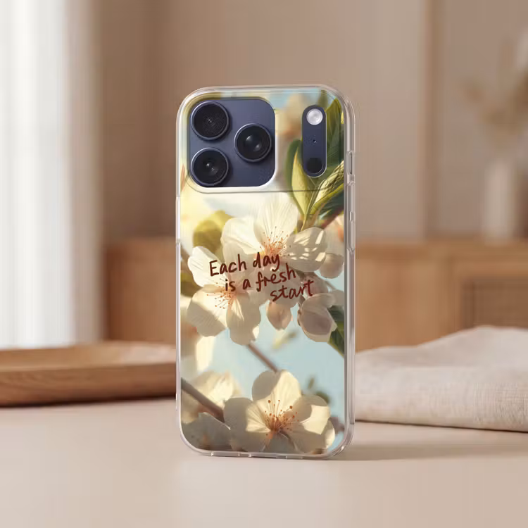 Bloesems - Zonlicht - Quote - Wit Telefoonhoesje iPhone 17 Pro klein -sfeer2