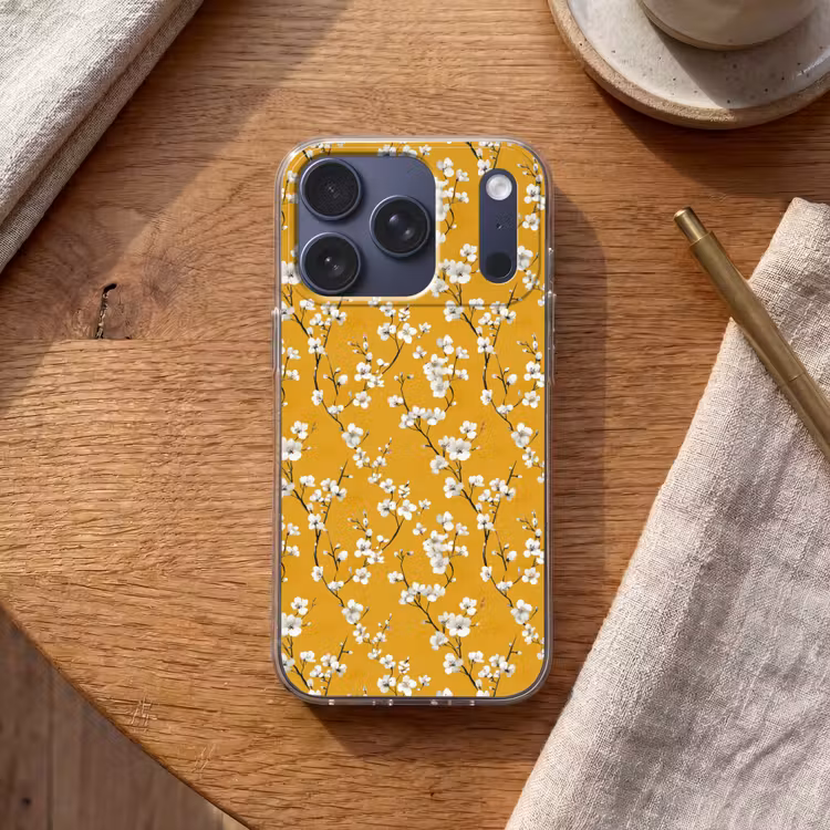 Bloesemtak - Aquarel - Geel Telefoonhoesje iPhone 17 Pro klein 878 -sfeer1