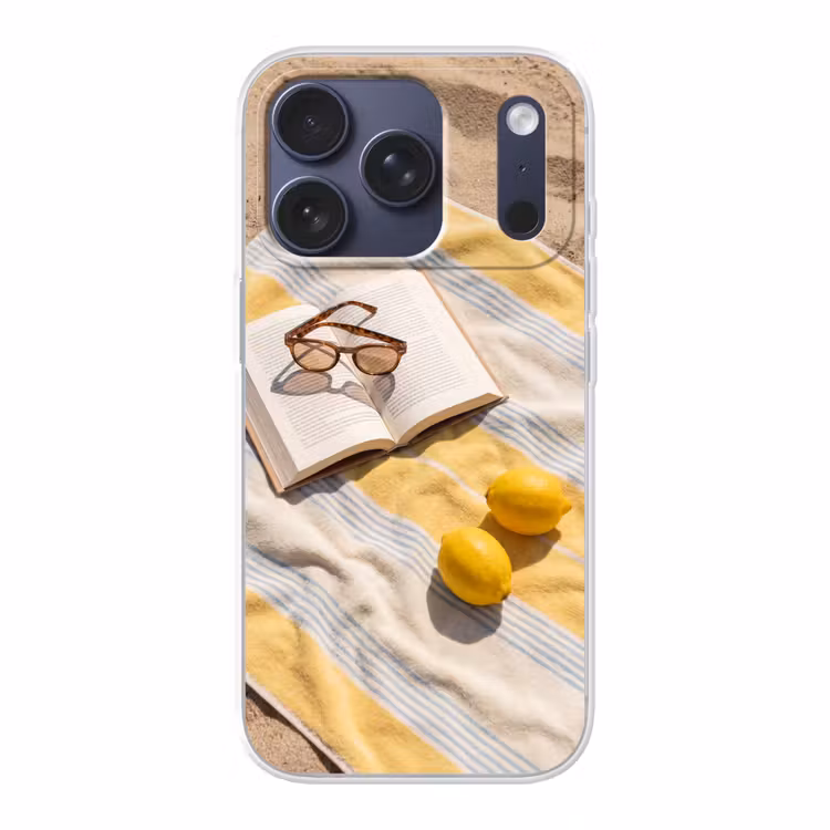 Boek - Zonnebril - Strand - Zomer - Geel Telefoonhoesje iPhone 17 Pro klein -3d