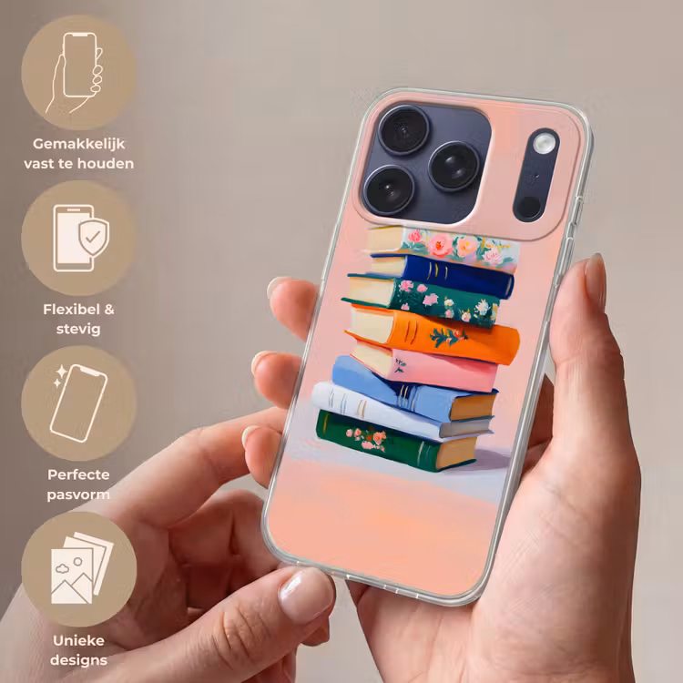 Boeken - Stapel - Kleurrijk Telefoonhoesje iPhone 17 Pro klein -sfeer3_NL
