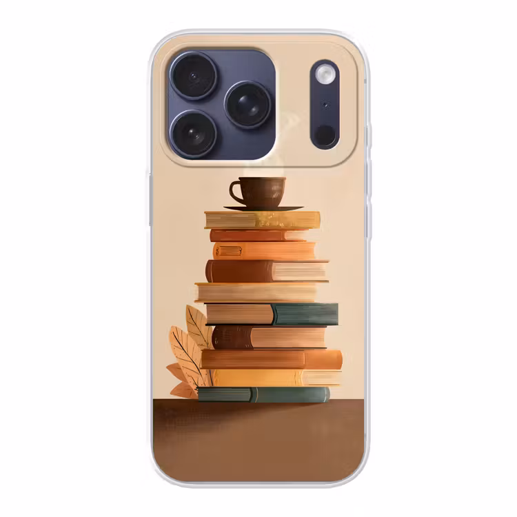 Boeken - Toren - Koffie - Beige Telefoonhoesje iPhone 17 Pro klein -3d
