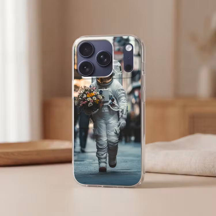 Boeket - Bloemen - Kleurrijk - Astronaut Telefoonhoesje iPhone 17 Pro klein -sfeer2