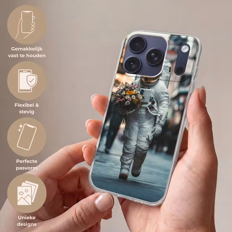 Boeket - Bloemen - Kleurrijk - Astronaut Telefoonhoesje iPhone 17 Pro klein -sfeer3_NL