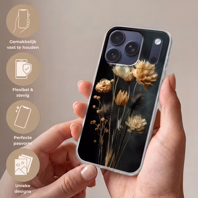 Boeket - Bloemen - Licht - Zwart Telefoonhoesje iPhone 17 Pro klein -sfeer3_NL