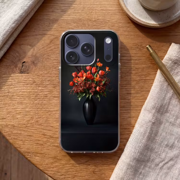 Boeket - Tulpen - Vaas - Rood Telefoonhoesje iPhone 17 Pro klein -sfeer1