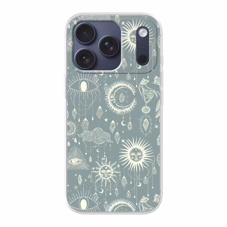 Boho - Print - Blauw - Zon - Ogen - Zen Telefoonhoesje iPhone 17 Pro klein -3d