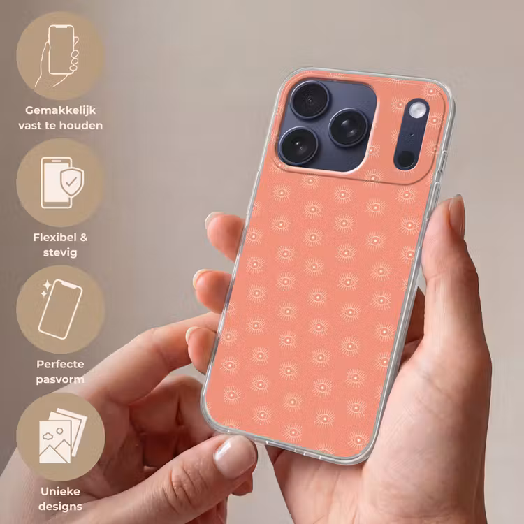 Boho - Print - Roze - Wit - Ogen Telefoonhoesje iPhone 17 Pro klein -sfeer3_NL