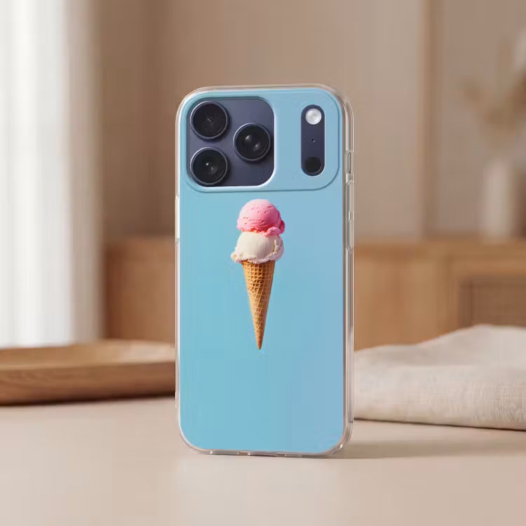 Bolletjes - Schepijs - Hoorntje - Blauw Telefoonhoesje iPhone 17 Pro klein -sfeer2