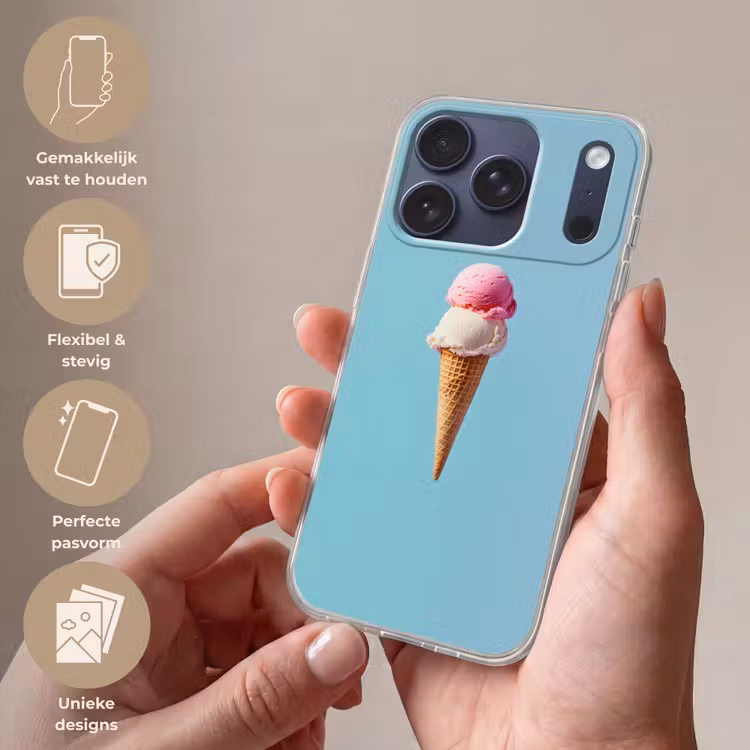 Bolletjes - Schepijs - Hoorntje - Blauw Telefoonhoesje iPhone 17 Pro klein -sfeer3_NL