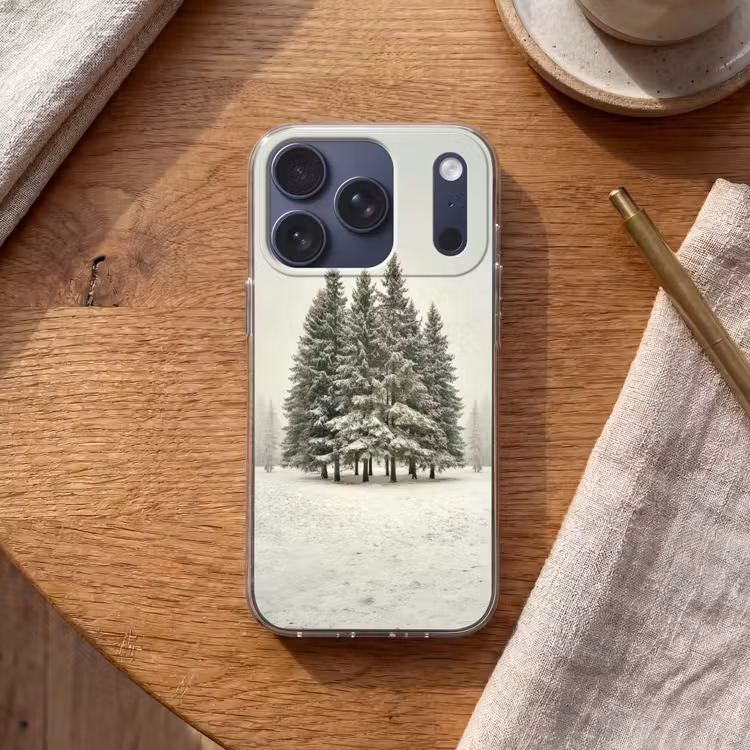 Bomen - Sneeuw - Wit Telefoonhoesje iPhone 17 Pro klein -sfeer1