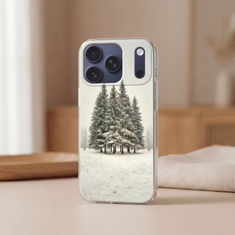 Bomen - Sneeuw - Wit Telefoonhoesje iPhone 17 Pro klein -sfeer2