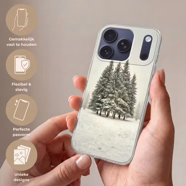 Bomen - Sneeuw - Wit Telefoonhoesje iPhone 17 Pro klein -sfeer3_NL