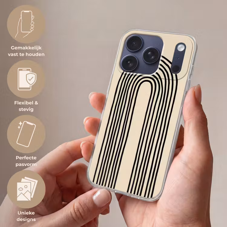 Boogvormen - Zwart - Strak Telefoonhoesje iPhone 17 Pro klein -sfeer3_NL