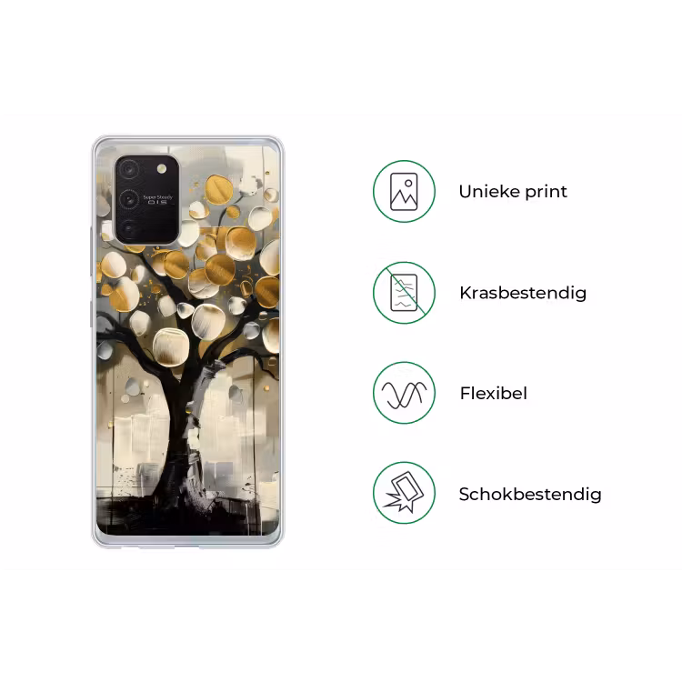 Boom - Abstract - Beige - Goud - Zwart Telefoonhoesje Samsung Galaxy S10 Lite klein -specsS10Lite