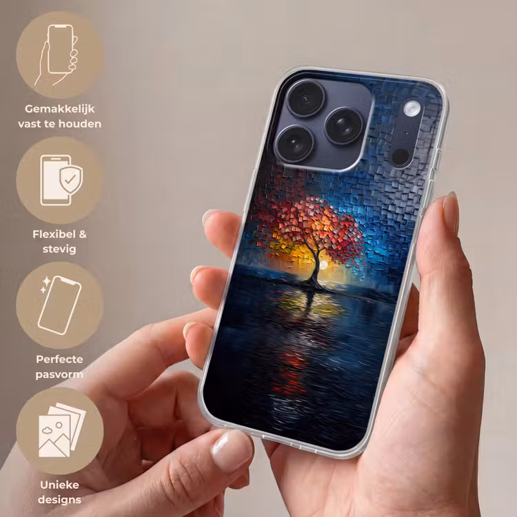 Boom - Blauw - Bladeren - Vakken Telefoonhoesje iPhone 17 Pro klein -sfeer3_NL