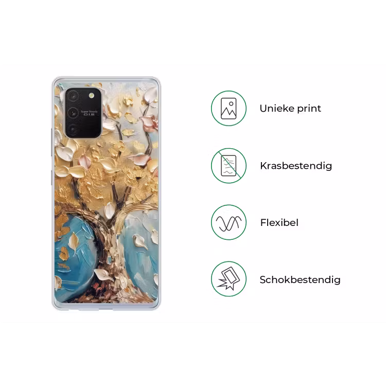 Boom - Blauw - Goud - Abstract - Modern Telefoonhoesje Samsung Galaxy S10 Lite klein -specsS10Lite