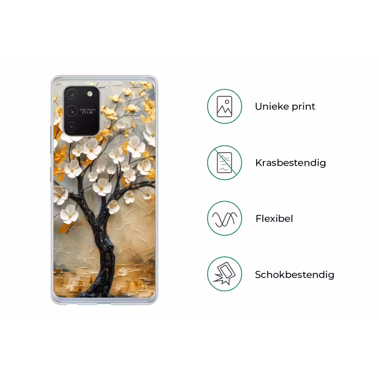 Boom - Bloemen - Goud - Beige Telefoonhoesje Samsung Galaxy S10 Lite klein -specsS10Lite