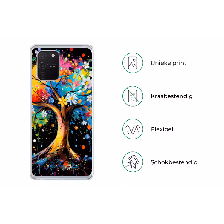 Boom - Kleurrijk - Bloemen - Zwart Telefoonhoesje Samsung Galaxy S10 Lite klein -specsS10Lite