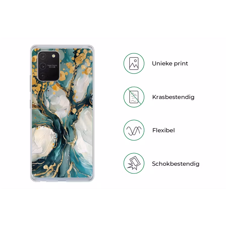 Boom - Modern - Verflook - Turquoise - Goud Telefoonhoesje Samsung Galaxy S10 Lite klein -specsS10Lite