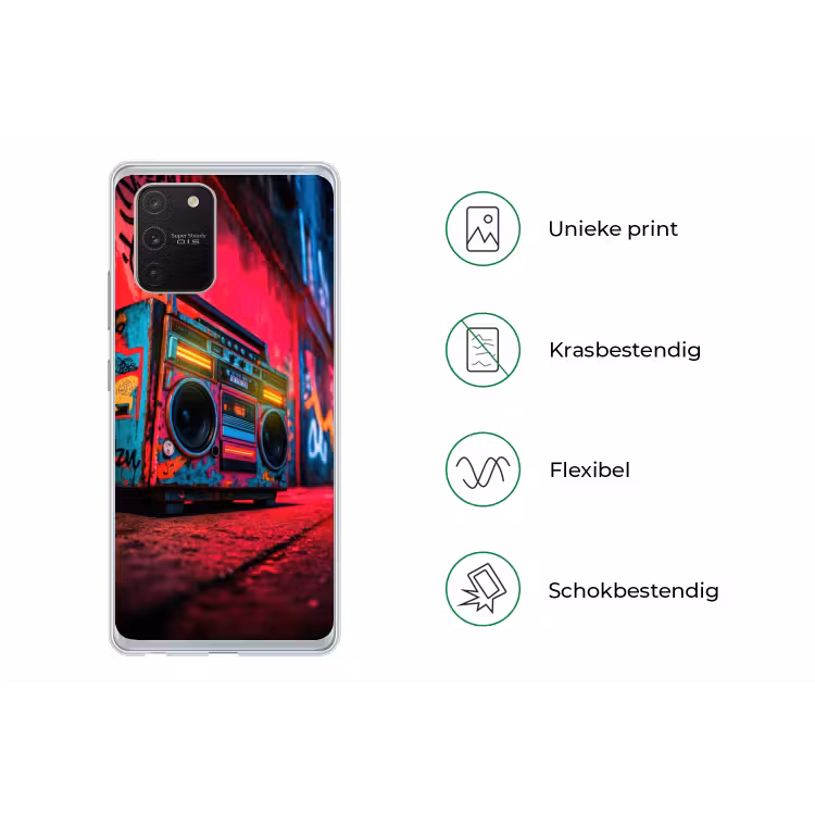 Boombox - Rood - Graffiti - Neon Telefoonhoesje Samsung Galaxy S10 Lite klein -specsS10Lite