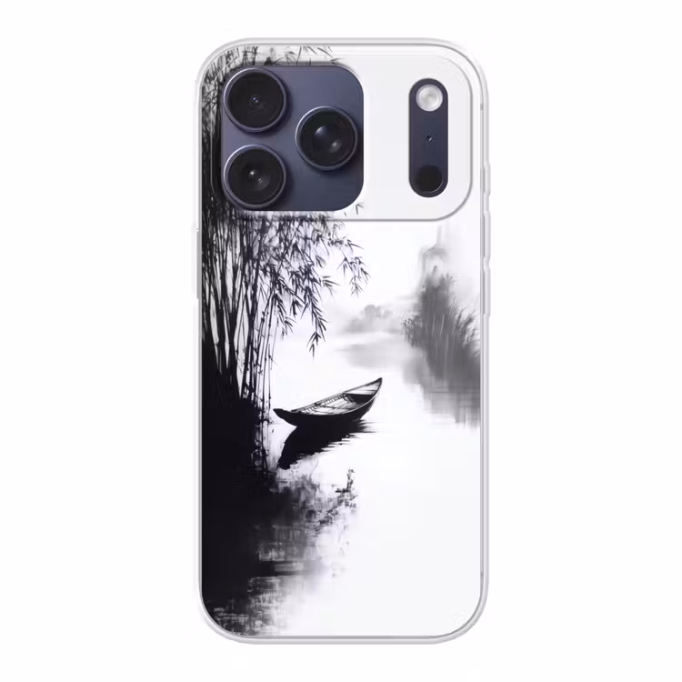 Boot - Rivier - Bamboe - Wit Telefoonhoesje iPhone 17 Pro klein -3d