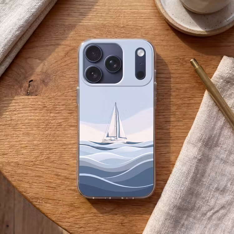Boot - Zeil - Zee - Modern - Beige Telefoonhoesje iPhone 17 Pro klein -sfeer1