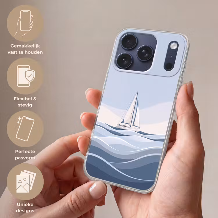 Boot - Zeil - Zee - Modern - Beige Telefoonhoesje iPhone 17 Pro klein -sfeer3_NL
