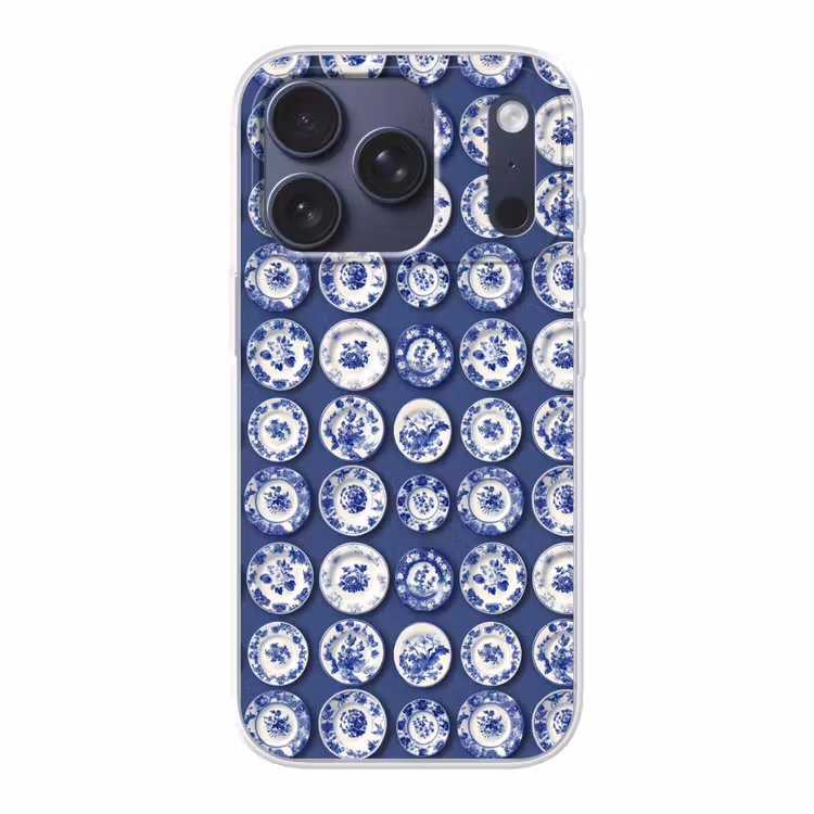 Borden - Floraal - Blauw Telefoonhoesje iPhone 17 Pro klein 878 -3d