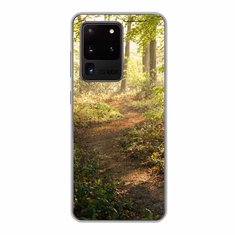 Bos - Bomen - Pad - Zon - Planten - Bladeren - Natuur Telefoonhoesje Samsung Galaxy S20 Ultra klein -3d