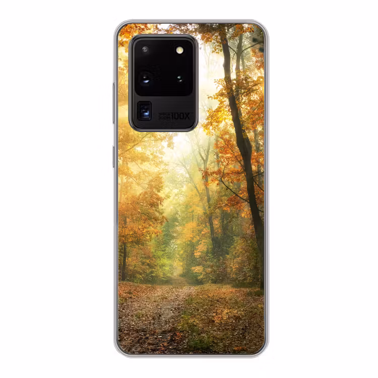 Bos - Herfst - Zon - Landschap - Natuur Telefoonhoesje Samsung Galaxy S20 Ultra klein -3d