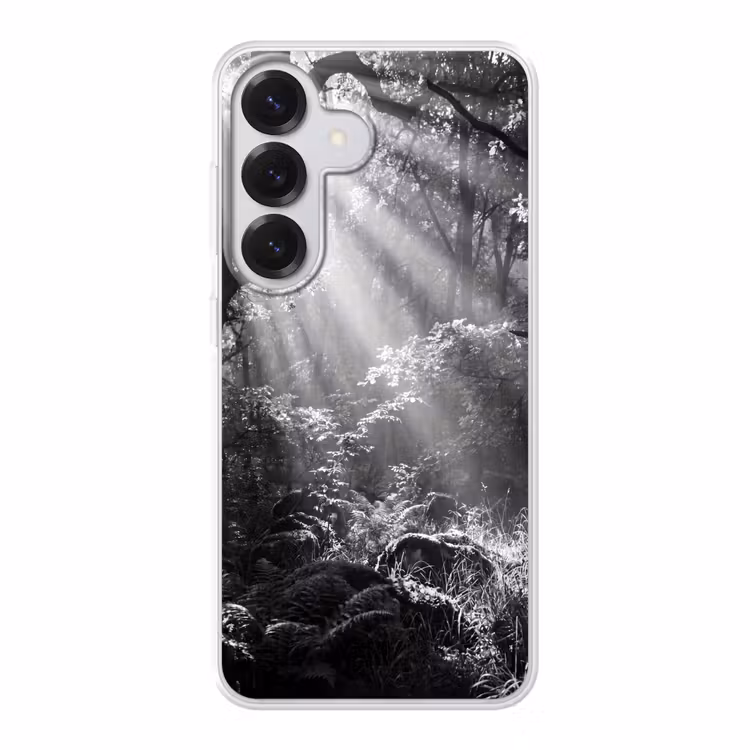 Bos - Lichtstralen - Natuur - Zwart-wit Telefoonhoesje Samsung Galaxy S26 klein -3d