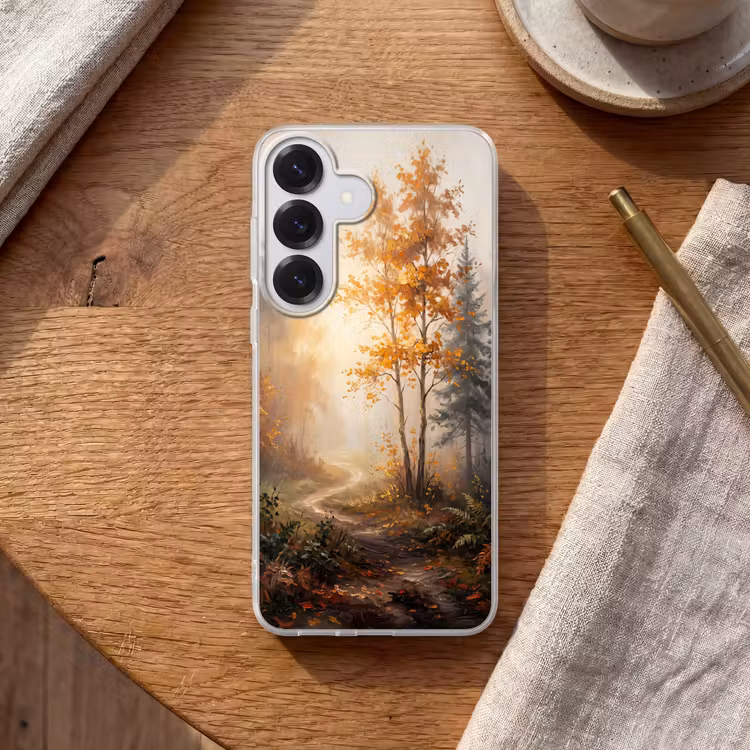 Bospad - Herfstbladeren - Natuur - Schilderachtig - Oranje Telefoonhoesje Samsung Galaxy S26 klein -sfeer1