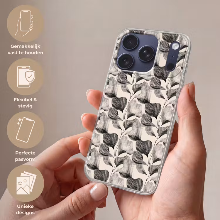 Botanisch - Bladeren - Zwart Telefoonhoesje iPhone 17 Pro klein 878 -sfeer3_NL